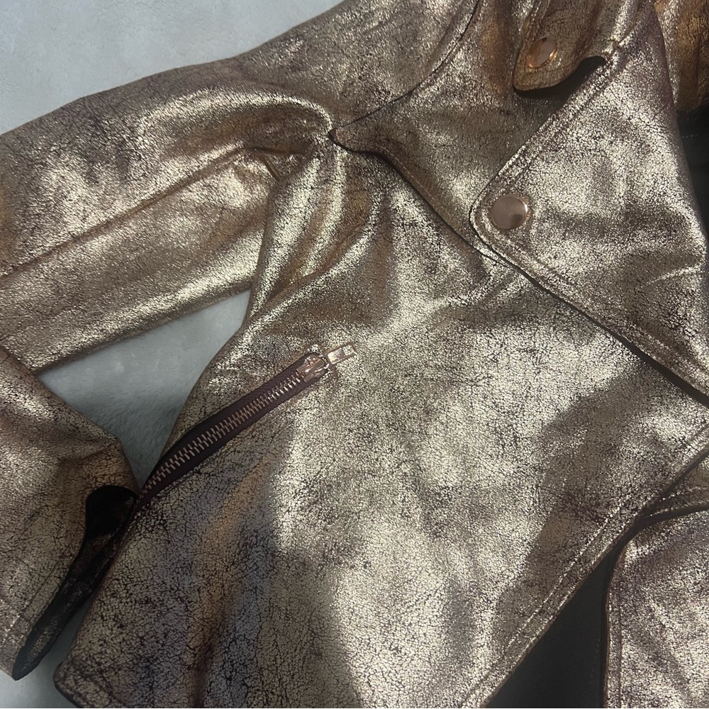 Anthropologie Shimmering Gold Leather Jacket - Picture 3 of 5